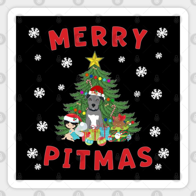 Merry Pitmas Pitbull Puppy Kitten Fairy Funny Sticker by Rosemarie Guieb Designs